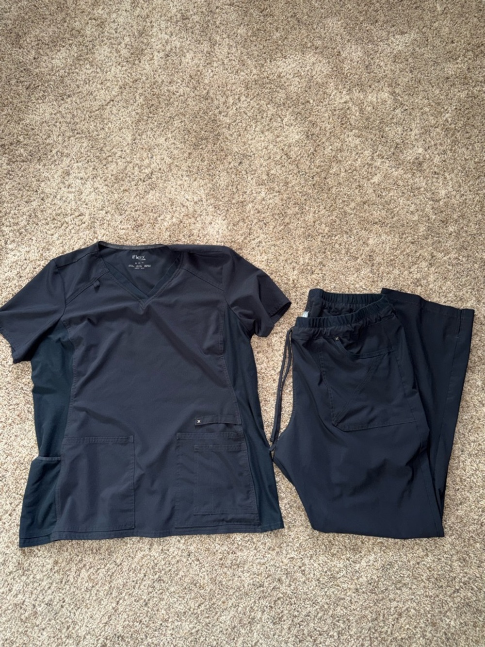 Cherokee Gray iflex Scrub Top and Drawstring Pants Set